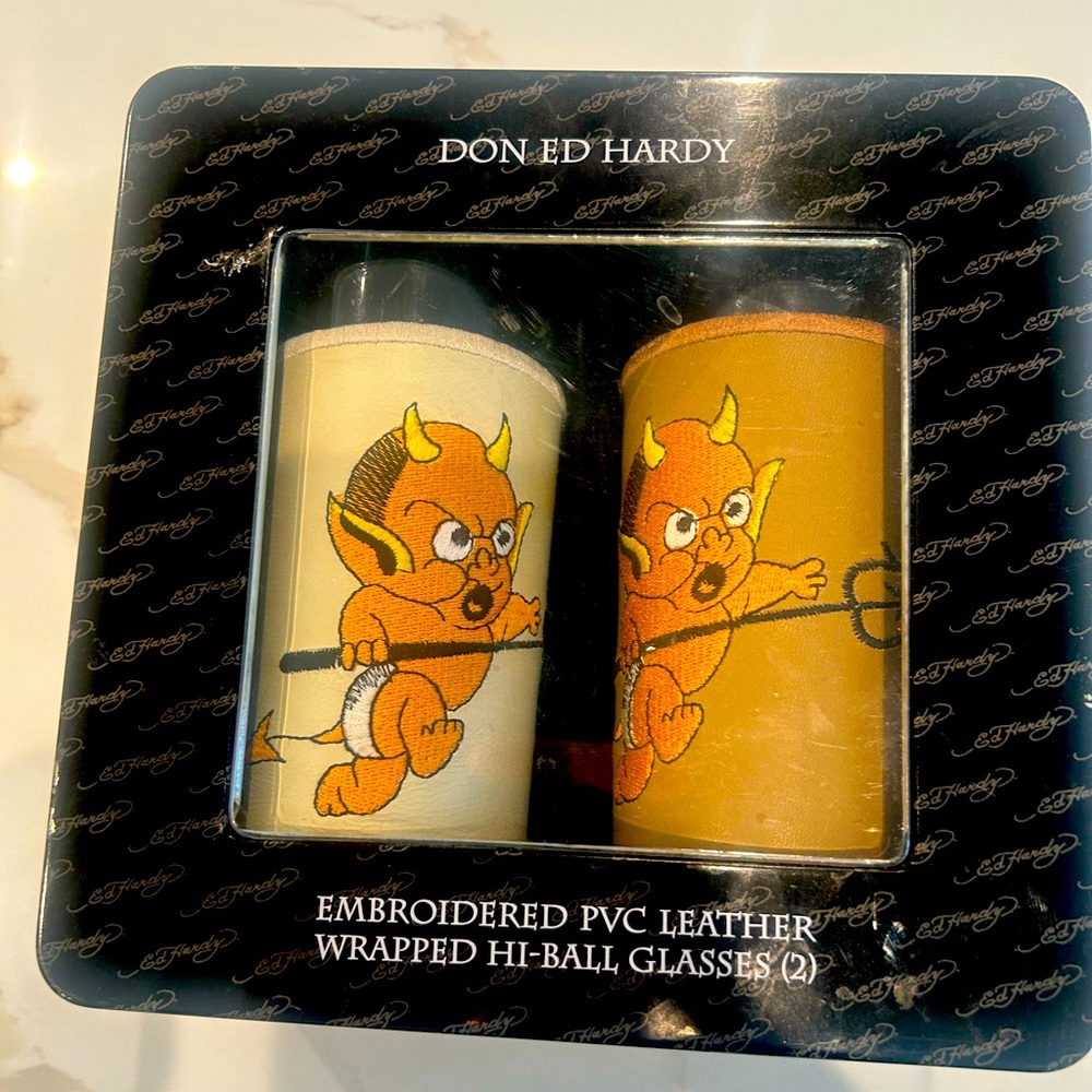 Ed hardy leather wrapped hi-ball glasses